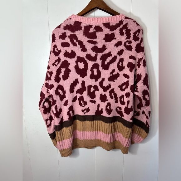 Promesa  Pink and Tan Leopard Print and Striped Women’s Sweater Size S/M - Picture 6 of 15